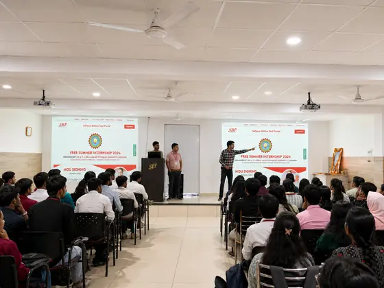 A hall session under Free Summer Internship 2020 and MoU signing banners